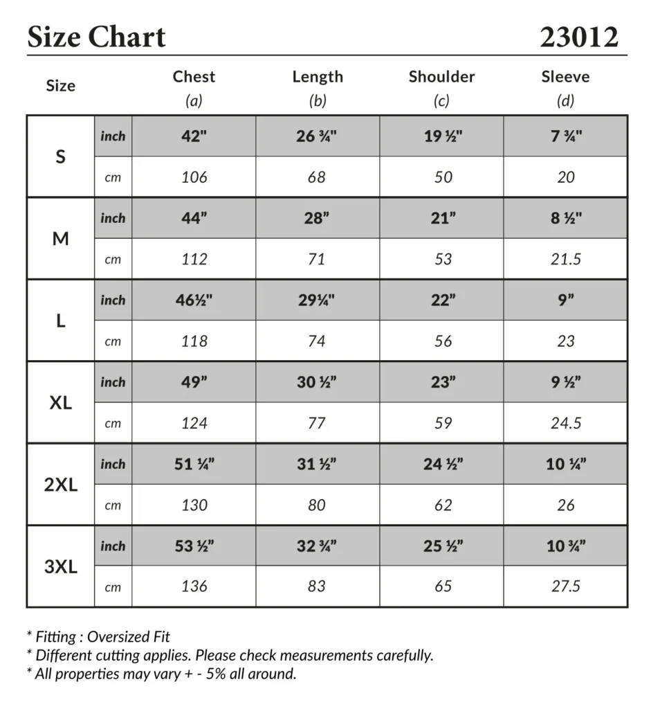RETRODRIP 230 Oversized Vintage Washed Tee - 230gsm (23012) size guide
