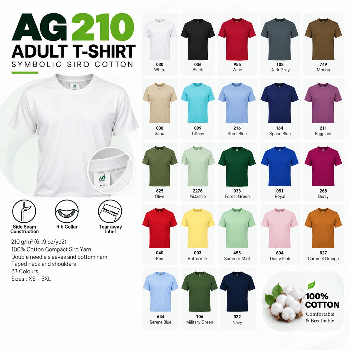 Arrive Guide Symbolic Siro Cotton Adult Basic T-Shirts (AG210) – 210gsm Ultimate Comfort & Style - Image 2