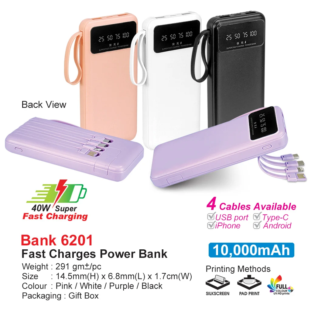 10000mAh Fast Charges Power Bank (BANK6201)