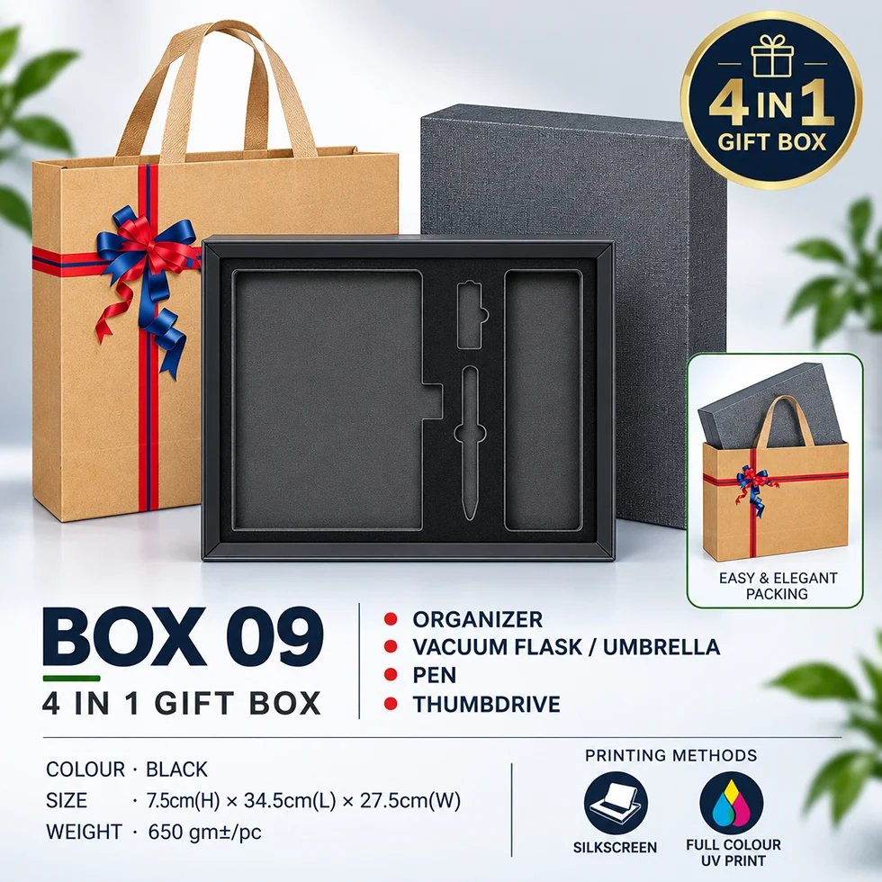 Gift Box for Organizer + Flask/Umbrella + Pen + Thumbdrive (BOX09) - 7.5 x 34.5 x 27.5 cm