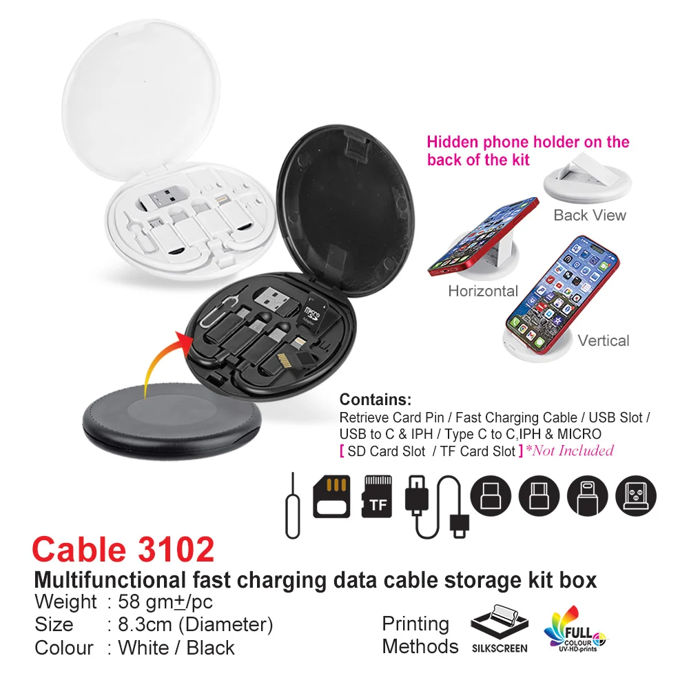 Multifunctional Fast Charging Data Cable Storage Kit Box (CABLE3102)