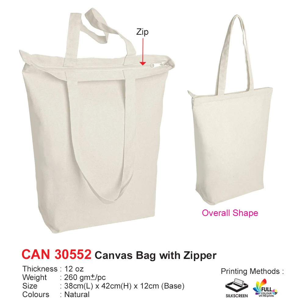 Canvas Bag with Zipper 12oz (CAN30552) - 38 x 42 x 12 cm