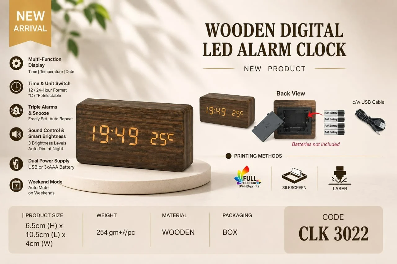Wooden Digital LED Alarm Clock (CLK3022)