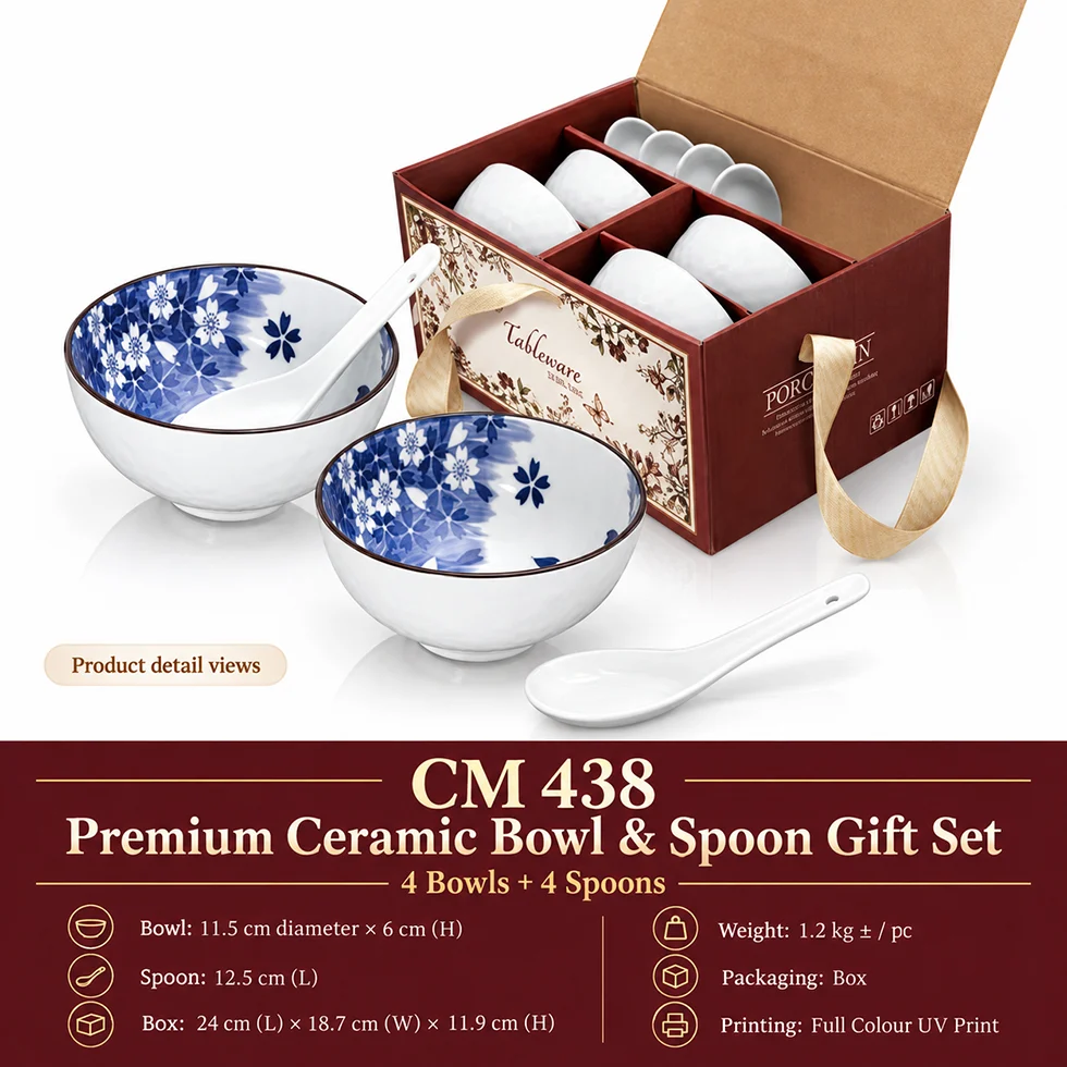 Premium Ceramic Bowl & Spoon Gift Set (CM438)