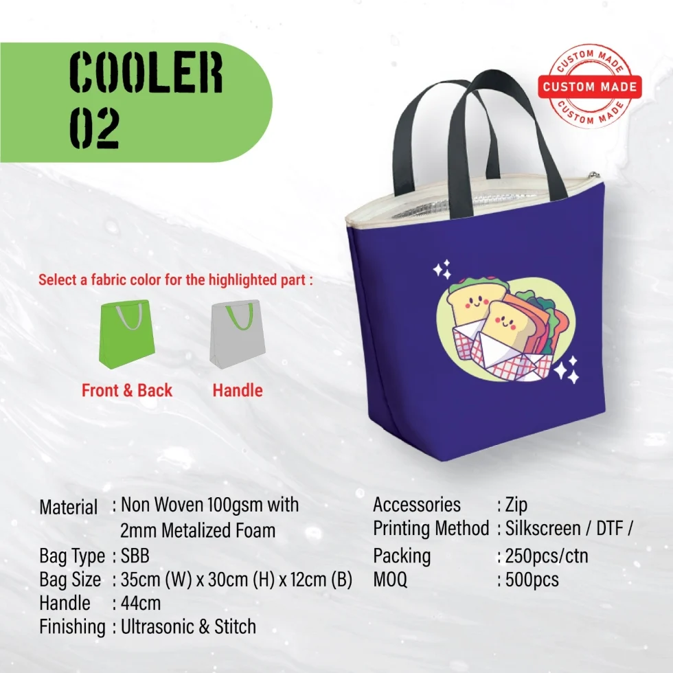 Zipper Custom Made Non Woven Cooler Bag (COOLER02) - 35 x 30 x 12 cm