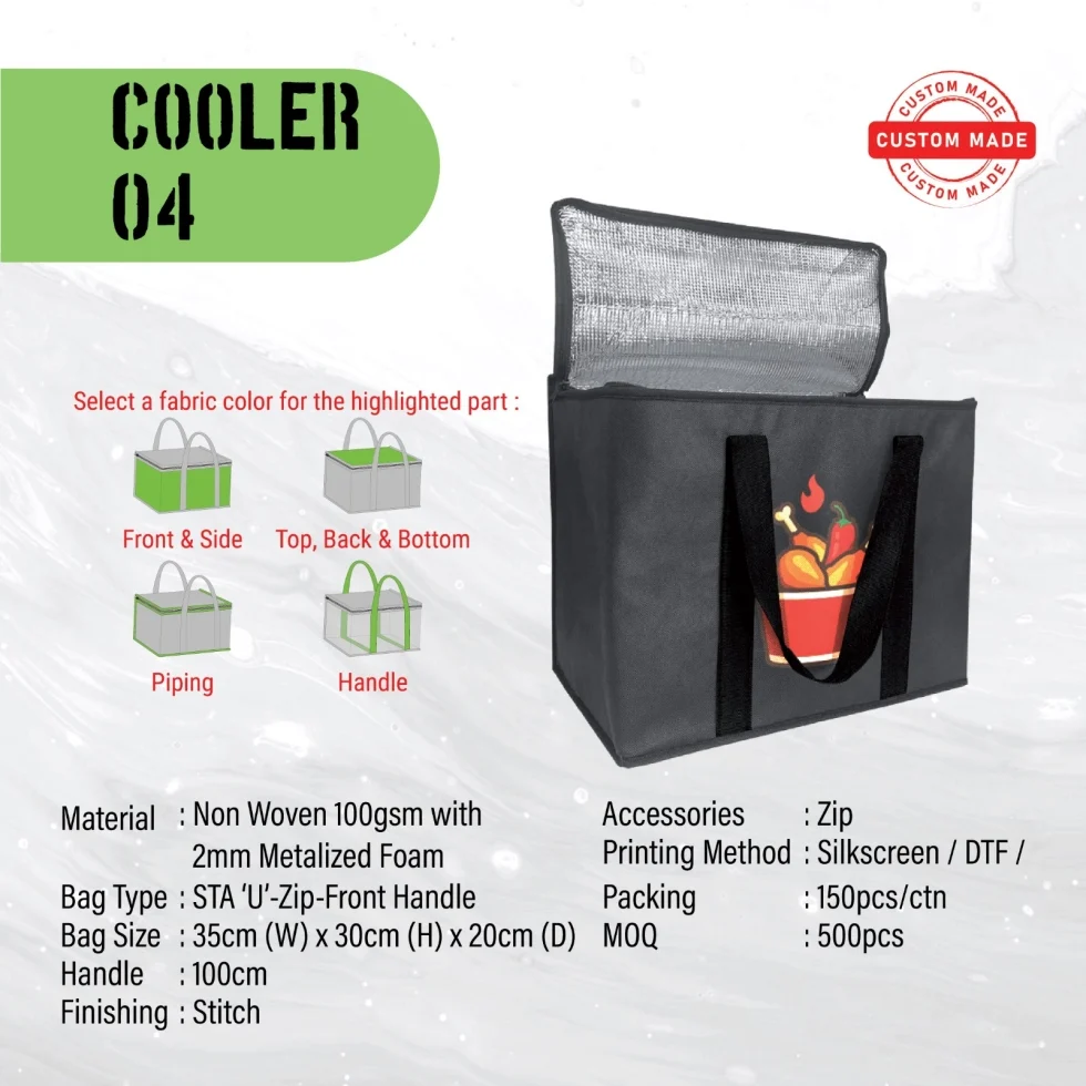 Zipper Custom Made Non Woven Cooler Bag (COOLER04) - 35 x 30 x 20 cm