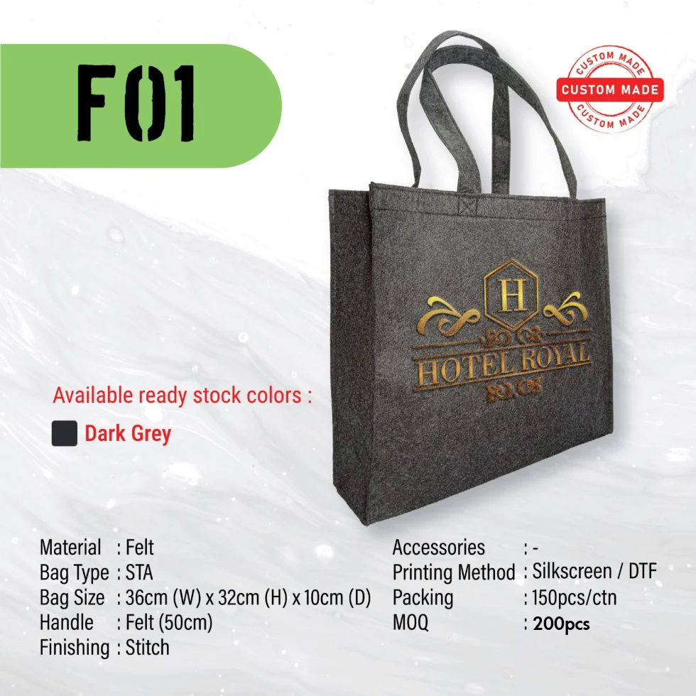 Custom Made Felt Bag (F01) - 36 x 32 x 10 cm
