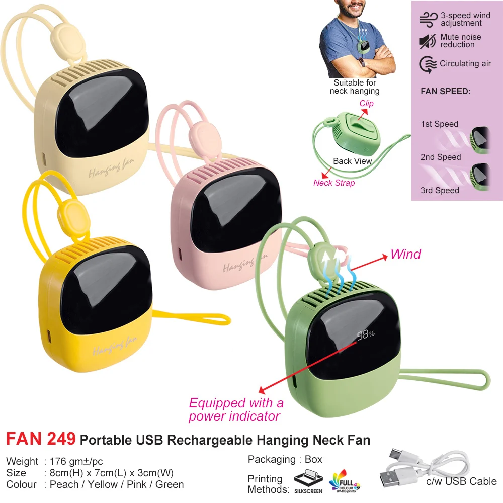 Portable USB Rechargeable Hanging Neck Fan (FAN249)