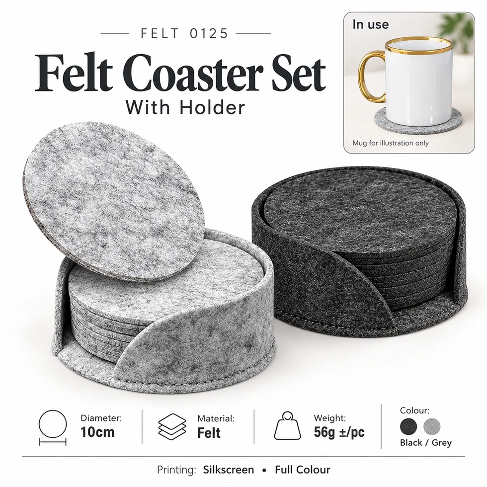 Felt Coaster Set with Holder (FELT0125)