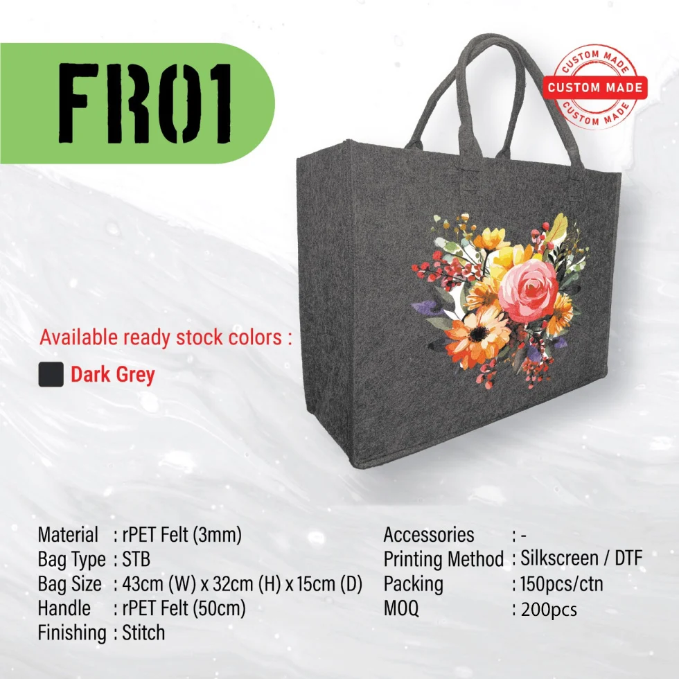 Custom Made rPET Felt Bag (FR01) - 43 x 32 x 15 cm