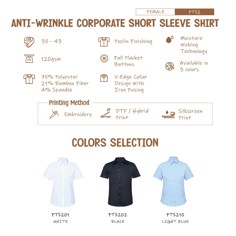Female Anti-Wrinkle Corporate Short Sleeve Shirt (FTS2) - Image 2