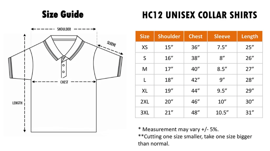 Tipped Collar & Cuff Honey Comb Polo - 220gsm(HC12) size guide