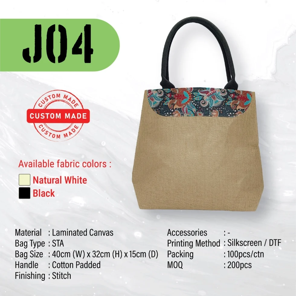 A3 size Custom Made Laminated Canvas Bag (J04) - 40 x 32 x 15 cm