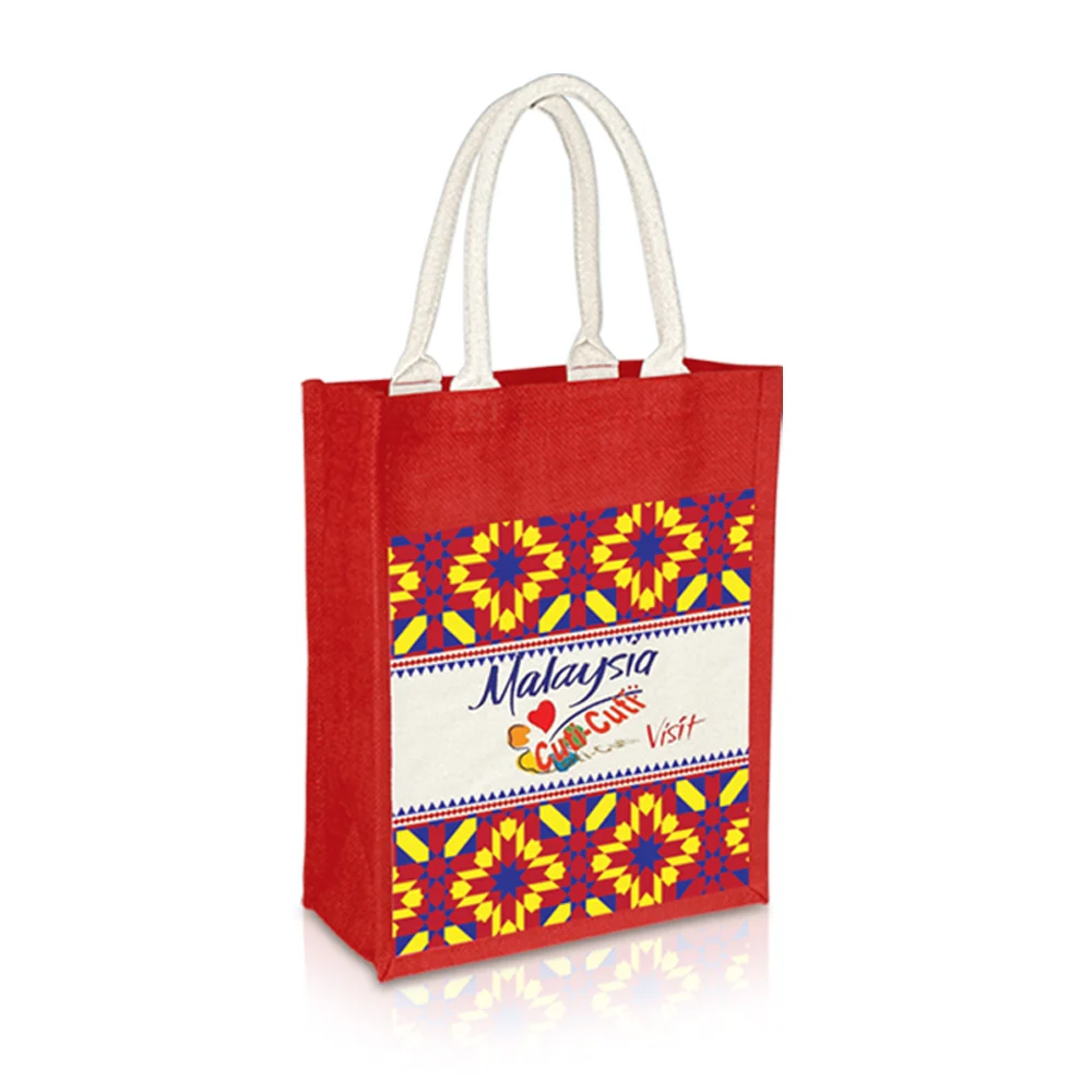 Jute Bag with Canvas Compartment (JUTE272) - 31 x 37 x 15 cm - Image 2