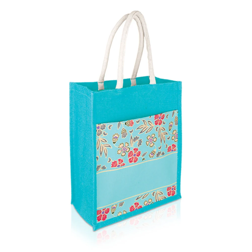Jute Bag with Canvas Compartment (JUTE276) - 31 x 37 x 15 cm - Image 2