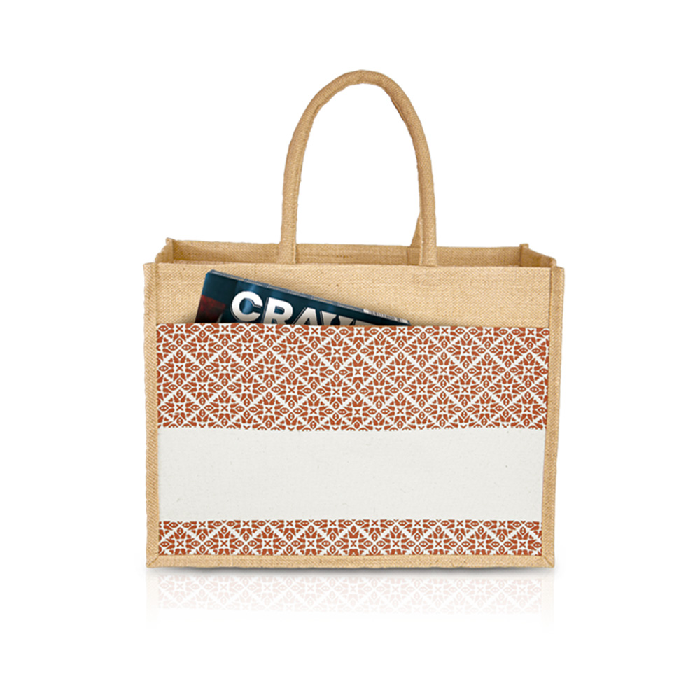 Jute Bag with Canvas Compartment (JUTE280) - 43 x 35 x 15 cm - Image 4