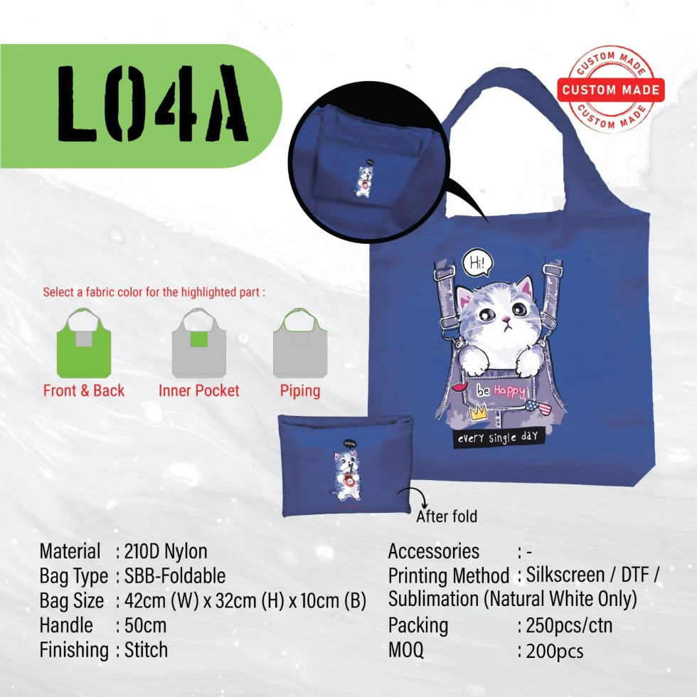 A3 size Foldable Nylon Bag (L04A) - 42 x 32 x 10 cm