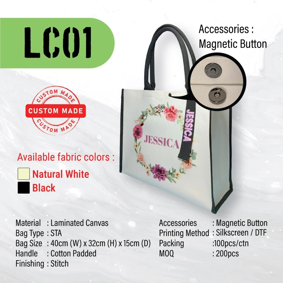 A3 size Custom Made Laminated Canvas Bag (LC01) - 40 x 32 x 15 cm
