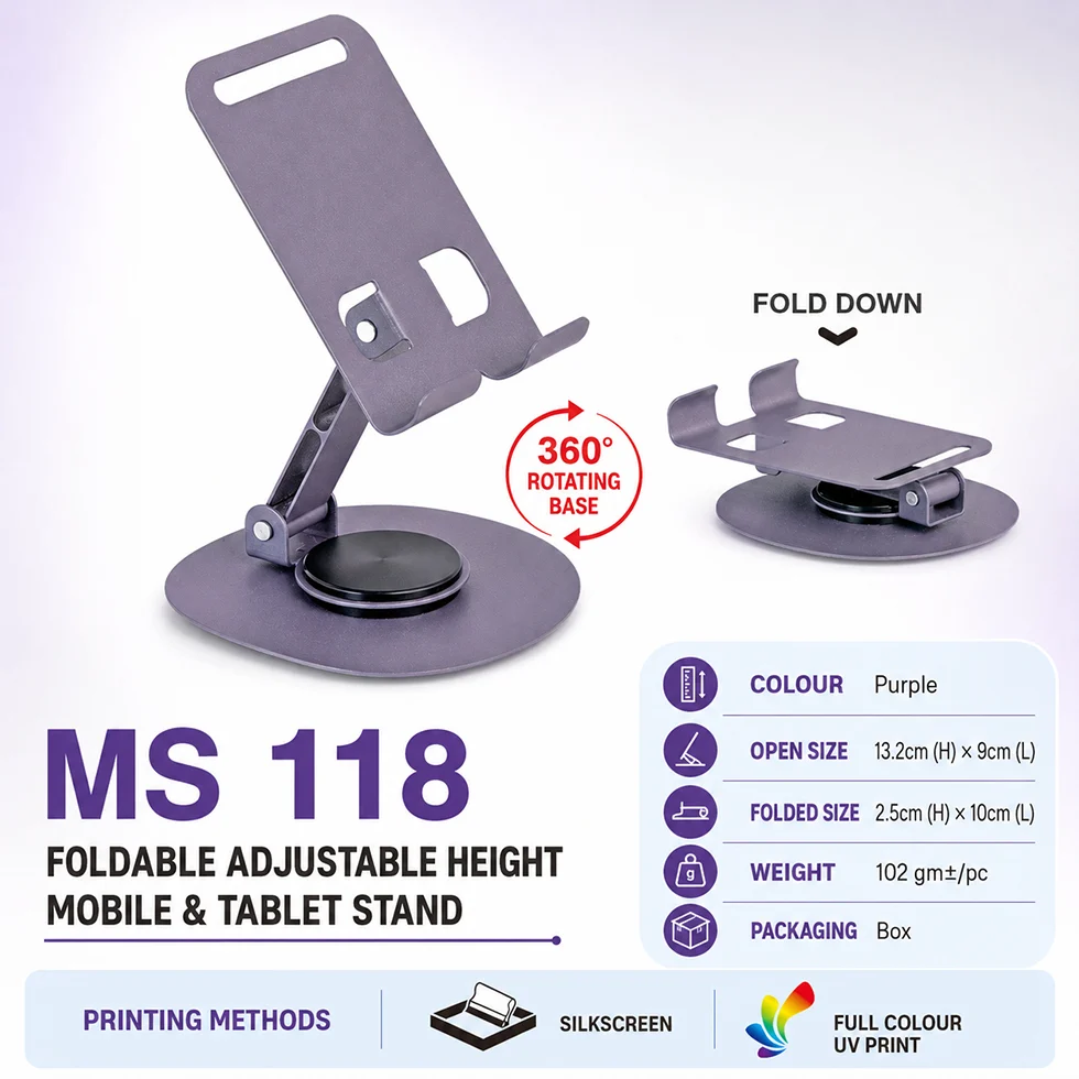 Foldable Adjustable Height Mobile & Tablet Stand (MS118)