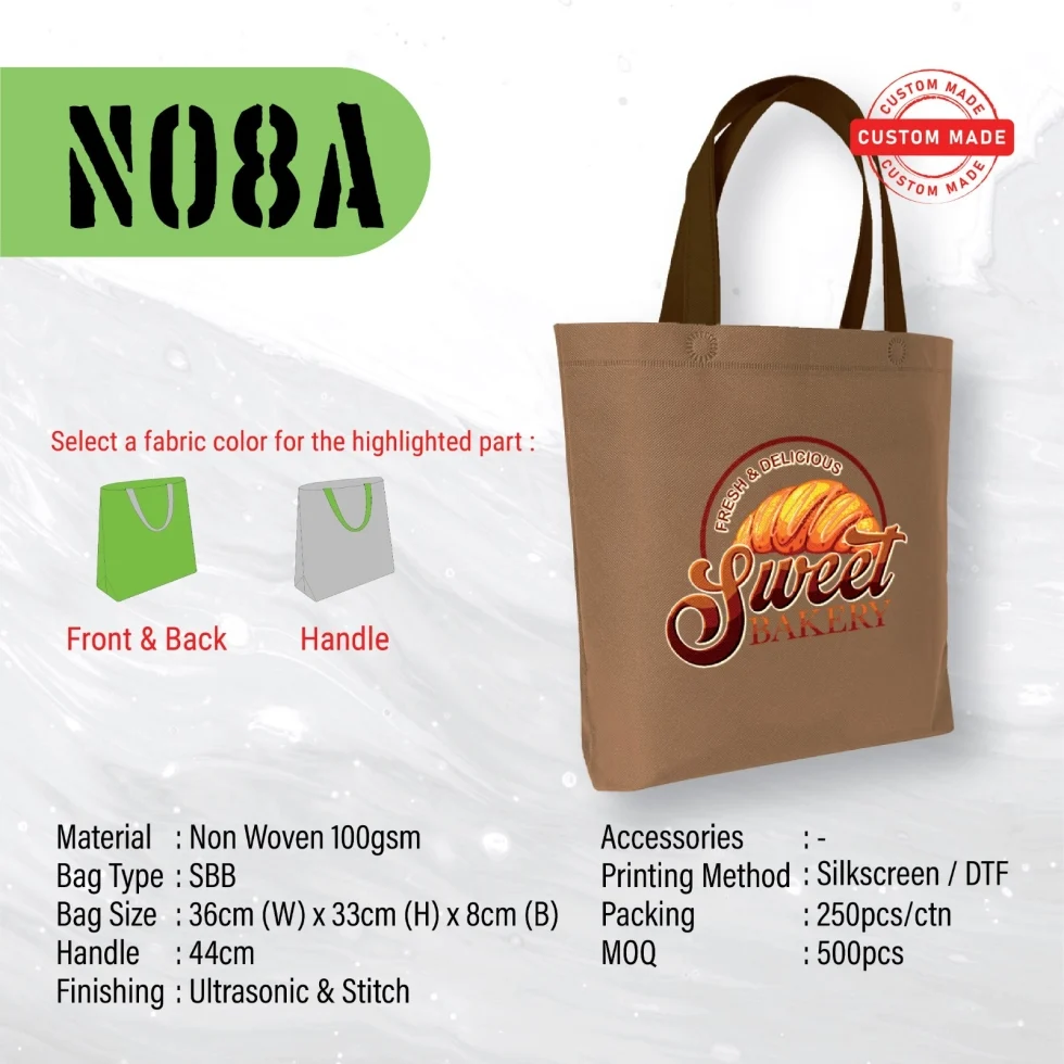 A4 size Custom Made Ultrasonic Non Woven Bag (N08A) - 36 x 33 x 8 cm
