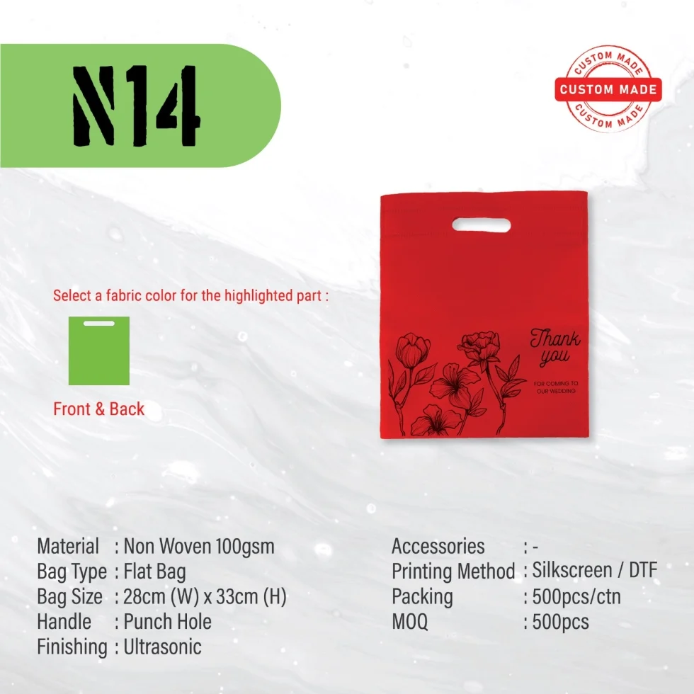 A4 size Custom Made Ultrasonic Non Woven Bag (N14) - 28 x 33 cm