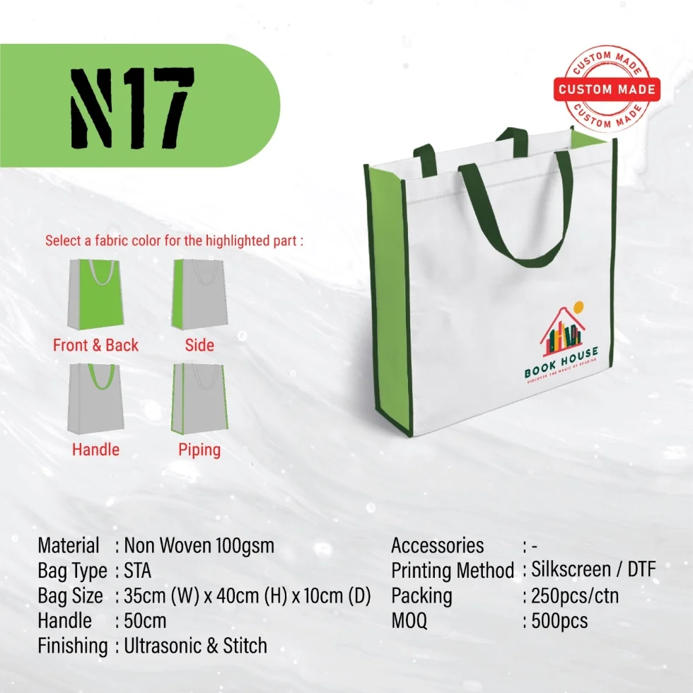 A3 size Custom Made Ultrasonic Non Woven Bag (N17) - 35 x 40 x 10 cm