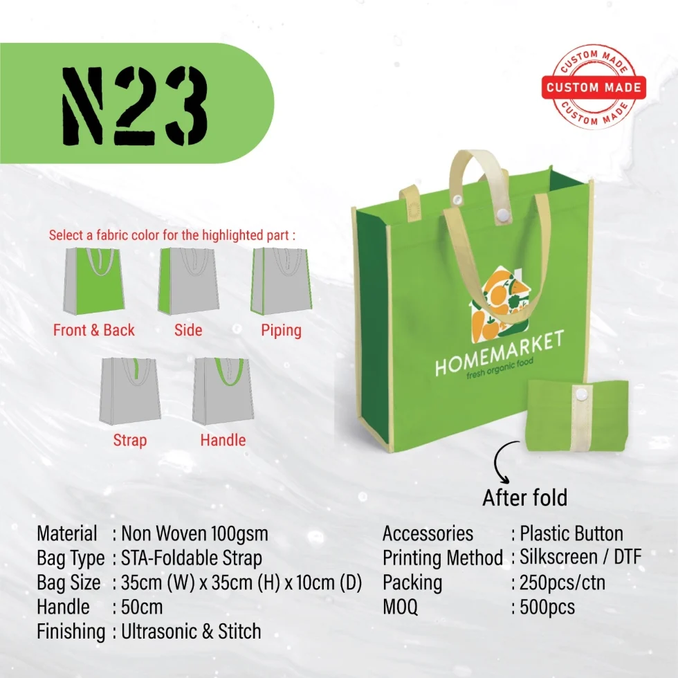 A3 size Custom Made Foldable Ultrasonic Non Woven Bag (N23) - 35 x 35 x 10 cm