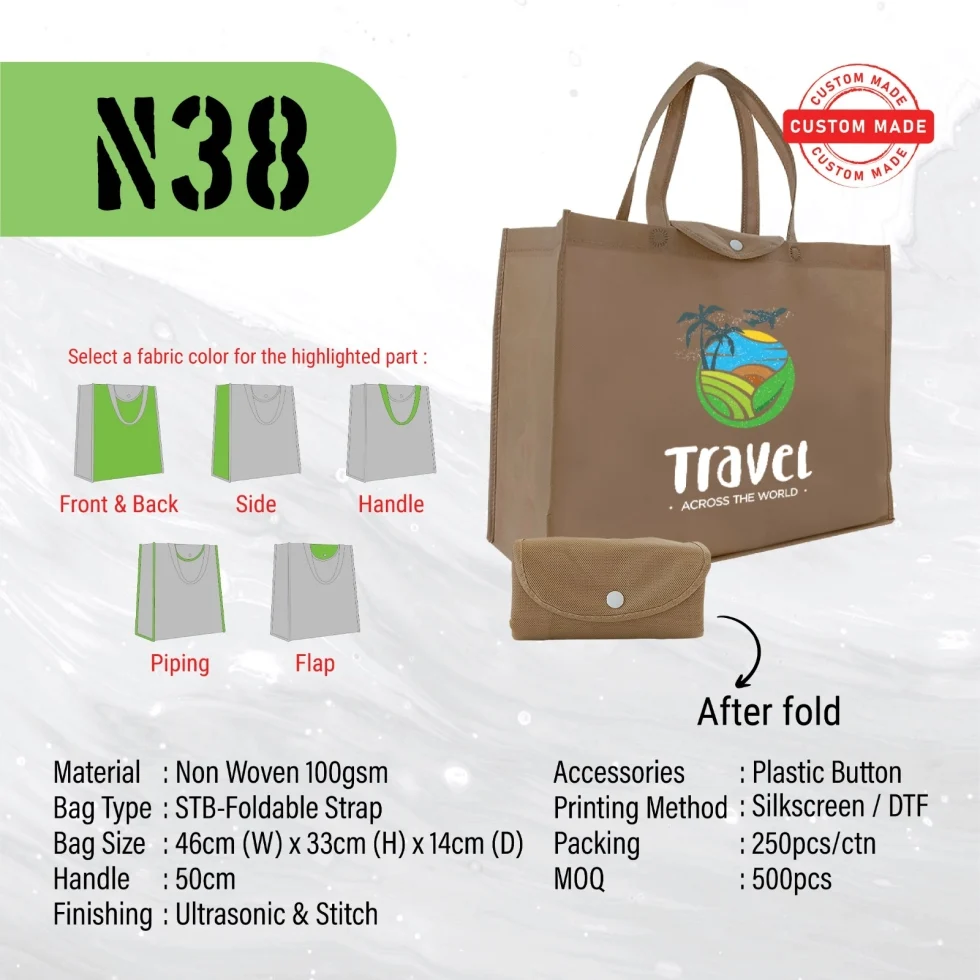 A3 size Custom Made Foldable Ultrasonic Non Woven Bag (N38) - 46 x 33 x 14 cm