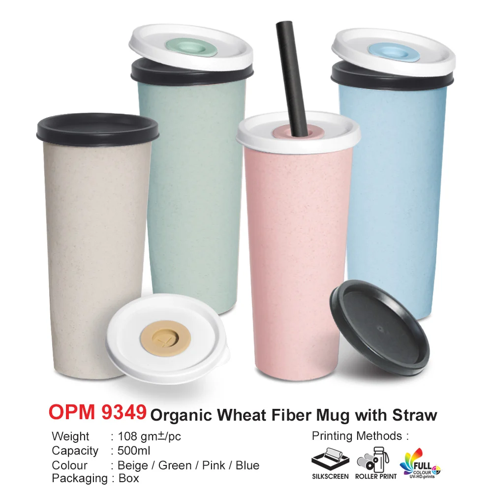 Organic Wheat Fiber Mug with Straw 500ml (OPM9349)