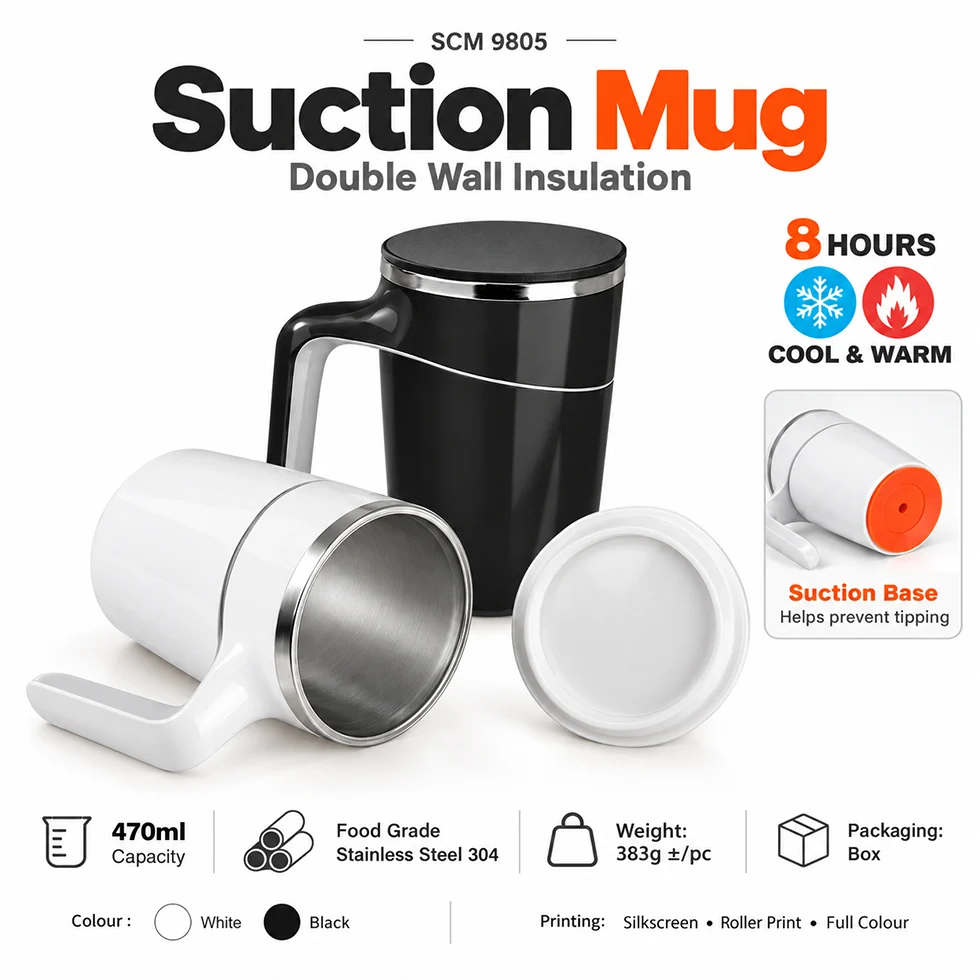 Stainless Steel Suction Mug - Double Wall 470ml (SCM9805)