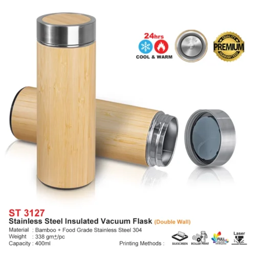 Bamboo Stainless Steel Insulated Vacuum Flask (ST3127)