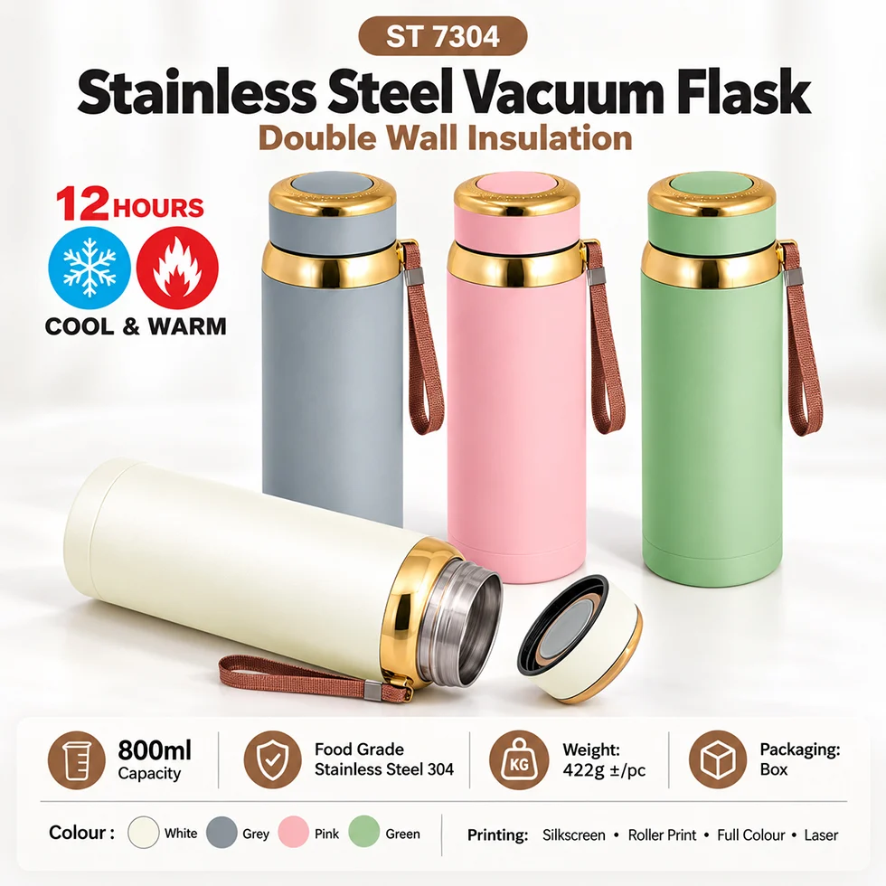 Stainless Steel Insulated Vacuum Flask - Double Wall 800ml (ST7304)