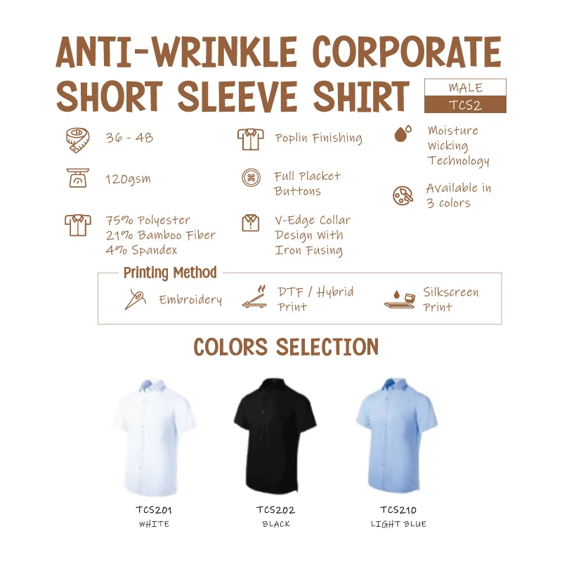 Anti-Wrinkle Corporate Short Sleeve Shirt (TCS2) - Image 2