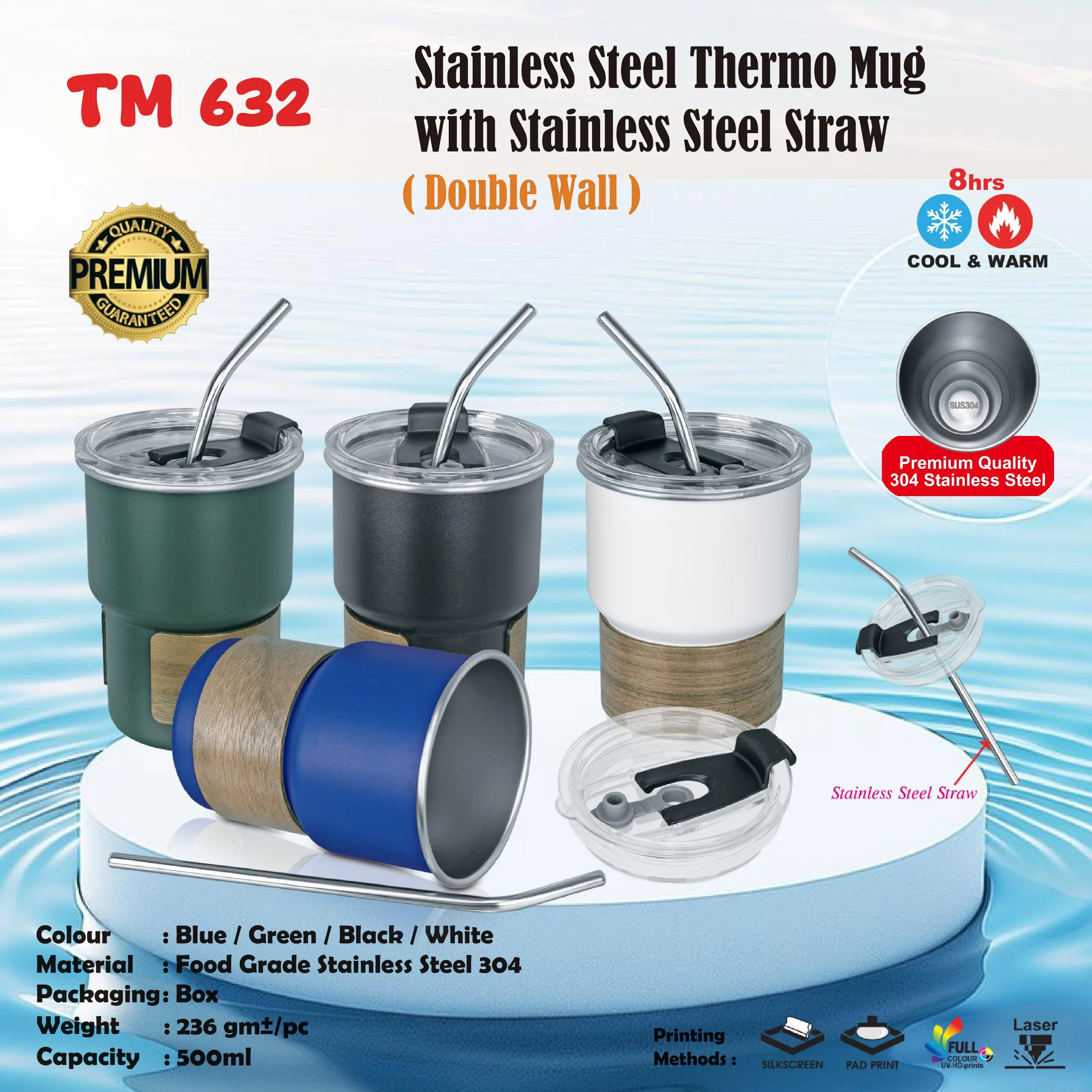 Stainless Steel Thermo Mug with Straw 500ml (TM632)