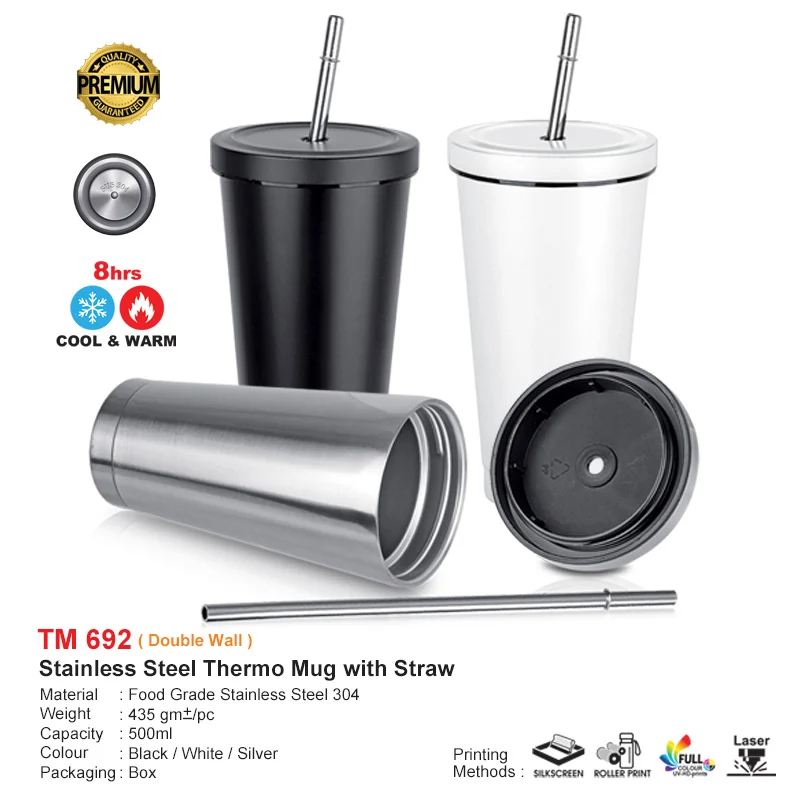 Stainless Steel Thermo Mug with Straw 500ml (TM692)