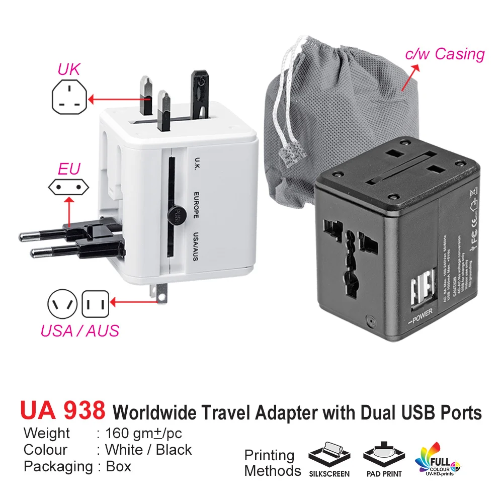 Worldwide Travel Adapter with Dual USB Ports (UA938)