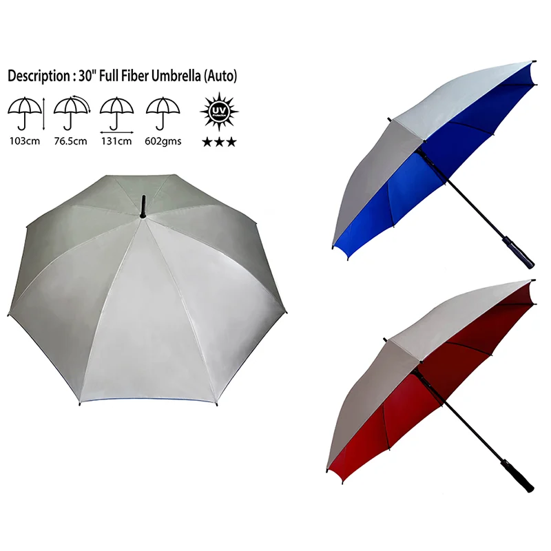 30" Silver Coated Golf Umbrella (Full Fiber)
